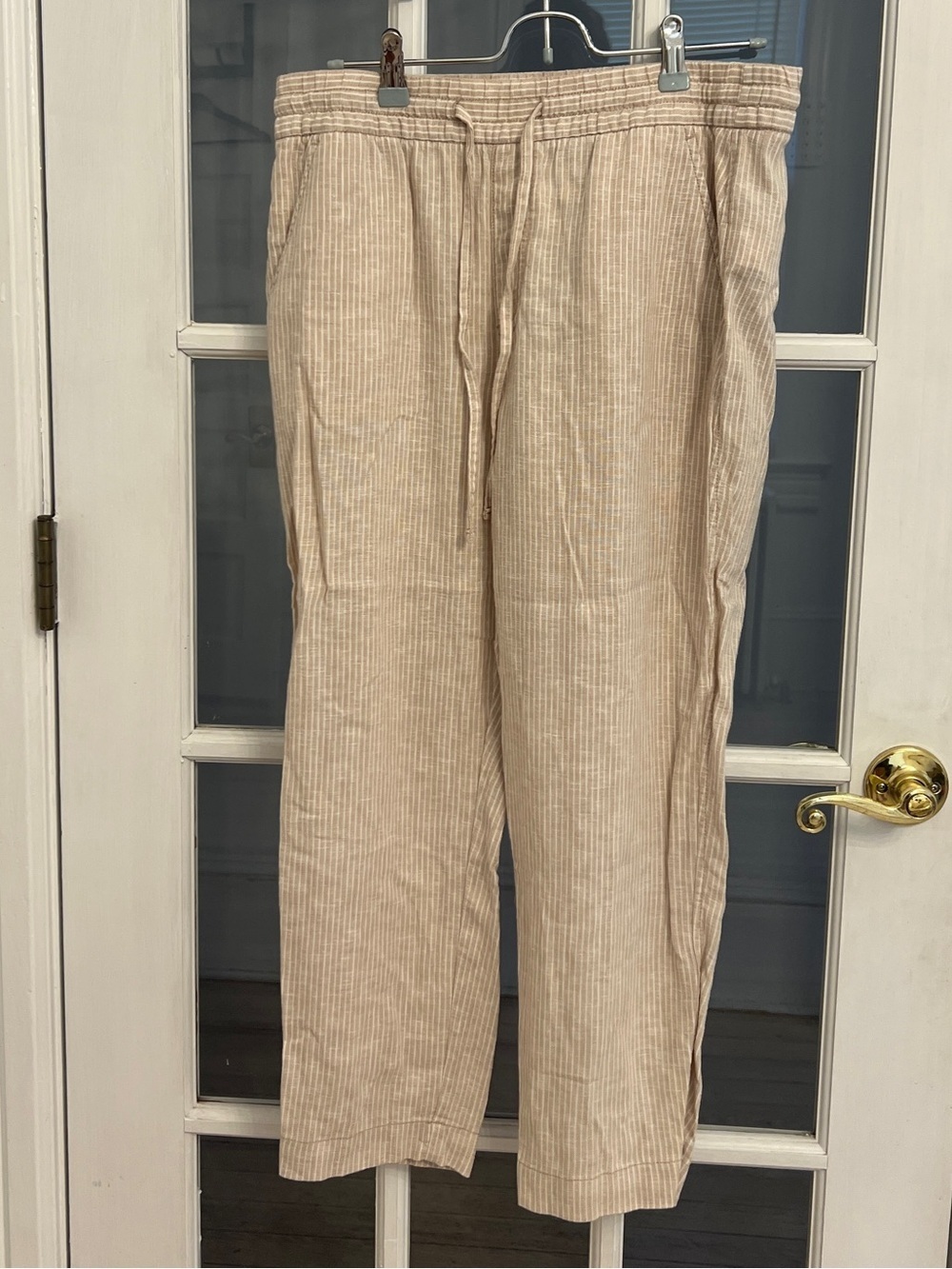 GAP Women's Beige Striped Linen Blend Drawstring Easy Pants Size M